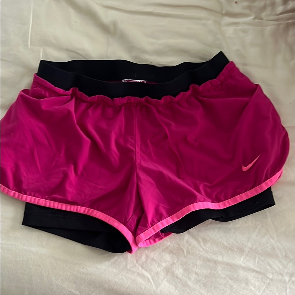 Nike Pink and Black Dri-Fit Athletic Shorts Lightweight Design